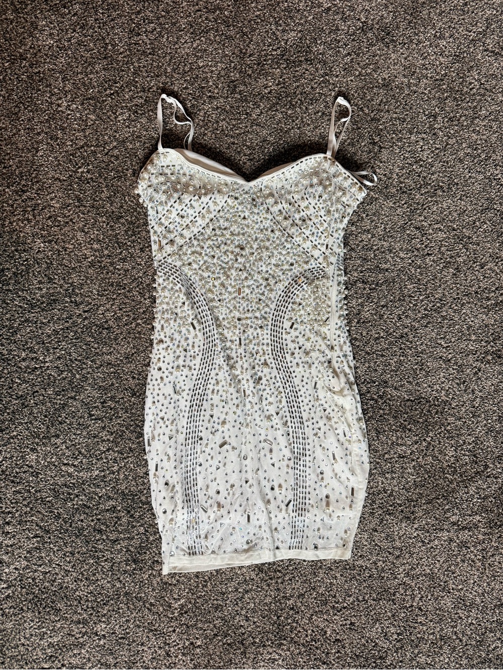 Embellished White Beaded Bodycon Dress